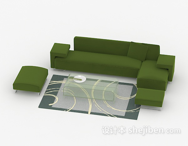 家居简单绿色组合沙发3d模型下载