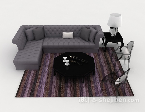现代风格简约灰色组合沙发3d模型下载