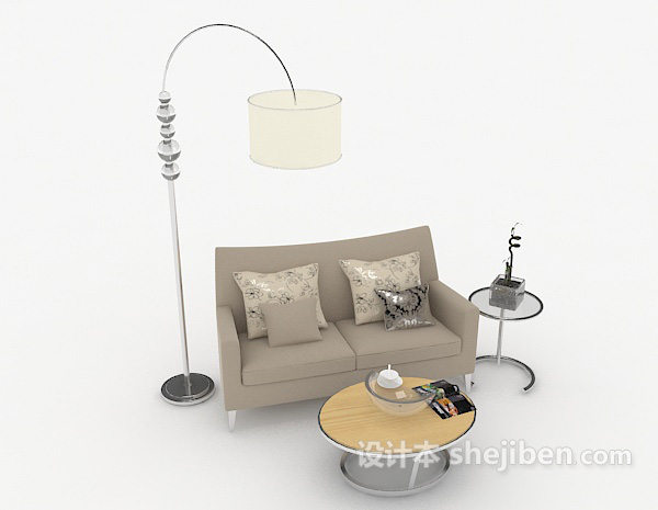 现代风格现代简约灰棕色桌椅组合3d模型下载