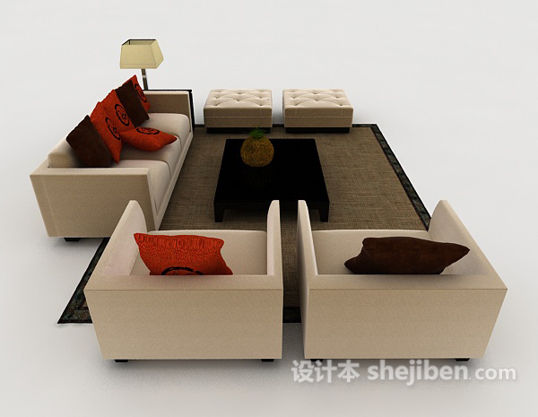 设计本家居米黄色木质组合沙发3d模型下载