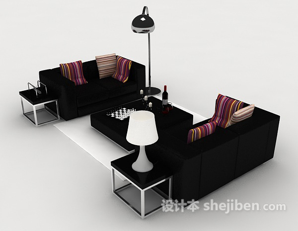 设计本黑色办公组合沙发3d模型下载