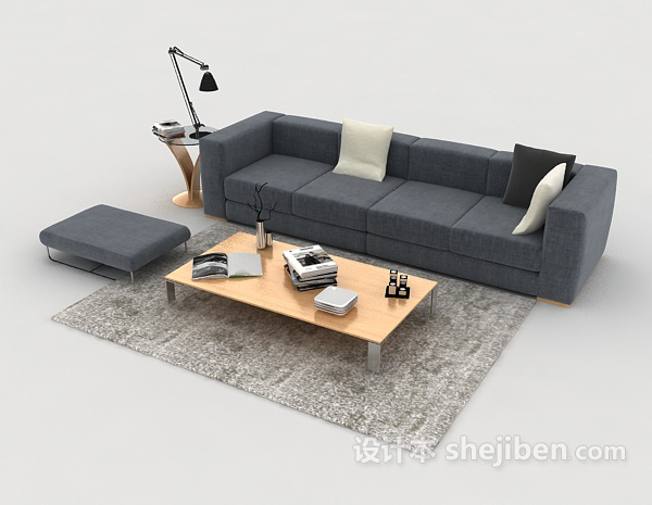 现代风格简约家居深灰色组合沙发3d模型下载