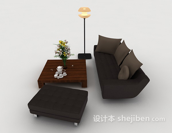 设计本现代家居简约灰色组合沙发3d模型下载
