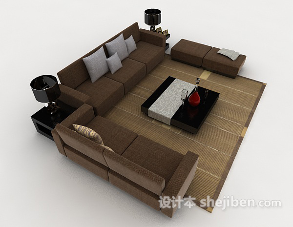 免费现代简约棕色组合沙发3d模型下载