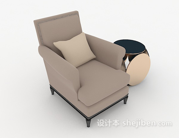 现代灰色简约单人沙发3d模型下载