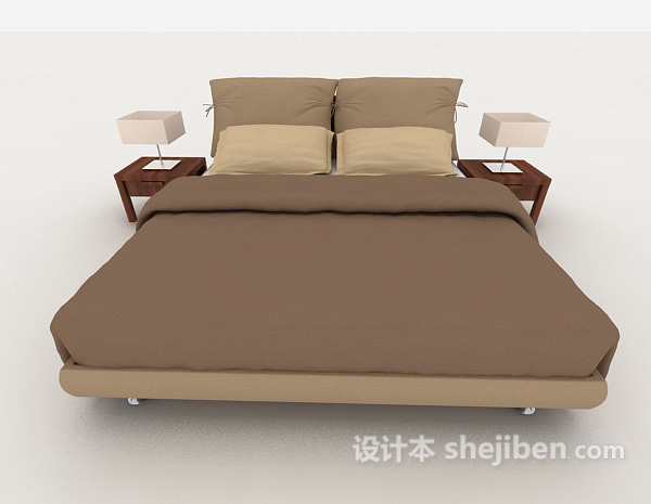 现代风格现代休闲家居棕色双人床3d模型下载