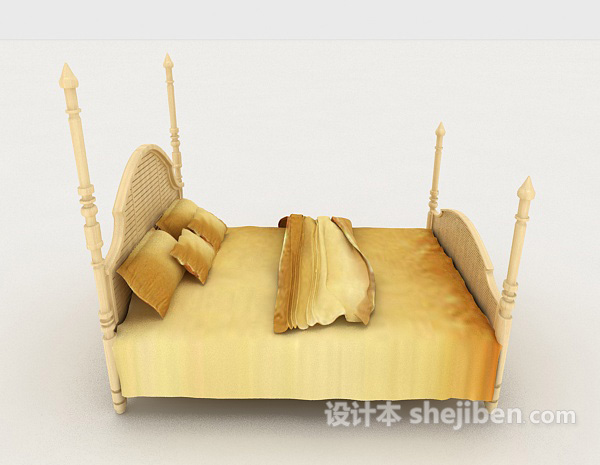 设计本欧式黄色双人床3d模型下载