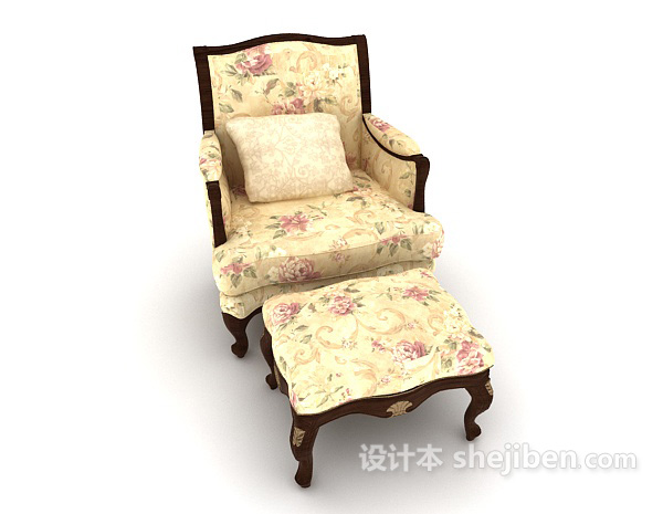 欧式风格欧式花纹黄色单人沙发3d模型下载
