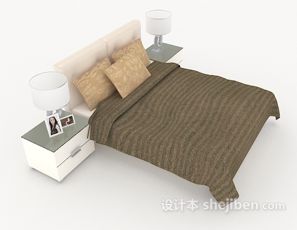 免费简单家居双人床3d模型下载