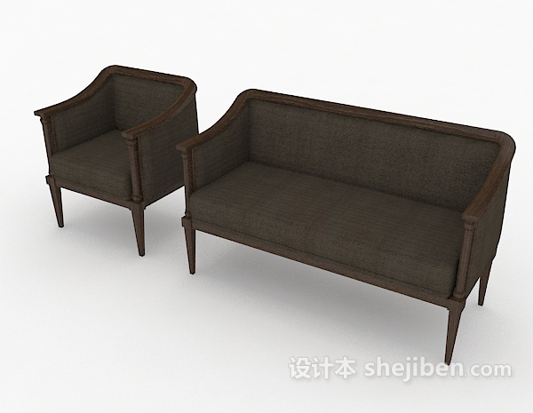免费新中式简约木质多人沙发3d模型下载