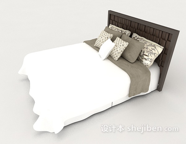 设计本现代家居休闲白色双人床3d模型下载