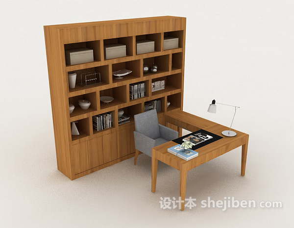 黄色木质书桌柜子3d模型下载