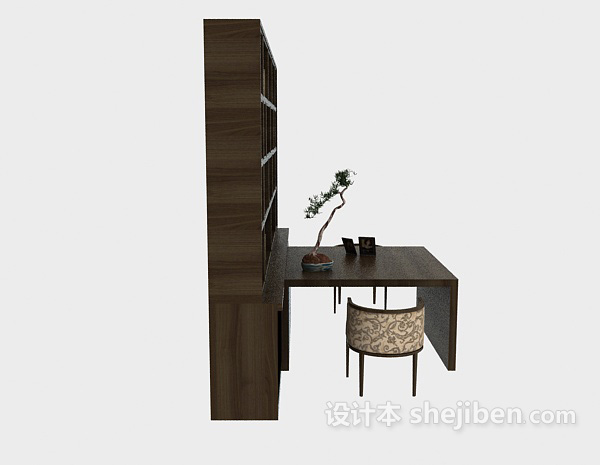 设计本深棕色木质书柜3d模型下载
