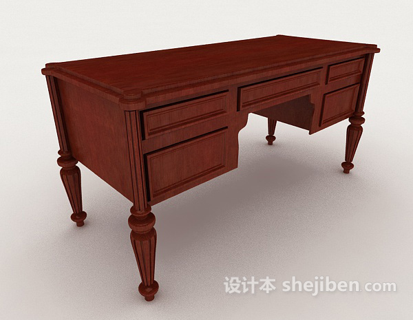 欧式复古木质书桌3d模型下载