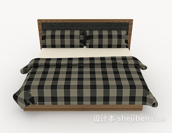 田园风格格子木质双人床3d模型下载