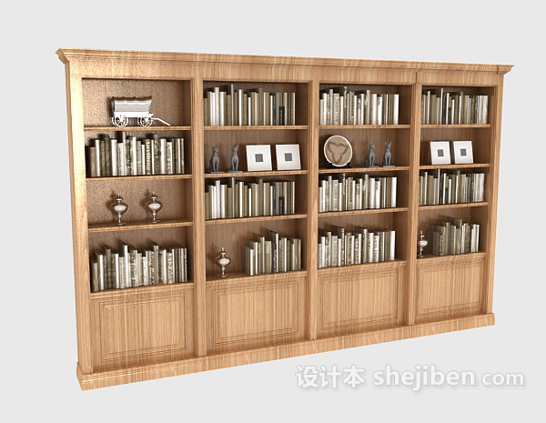 现代风格现代实木大书柜3d模型下载