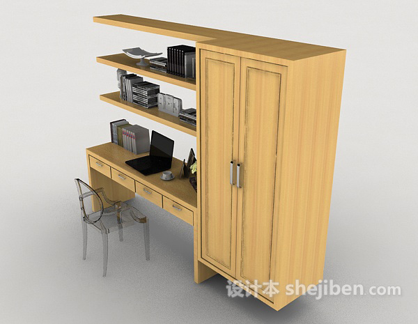设计本现代书桌椅组合3d模型下载