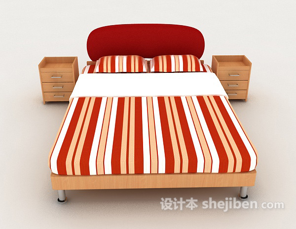 现代风格红色条纹双人床3d模型下载