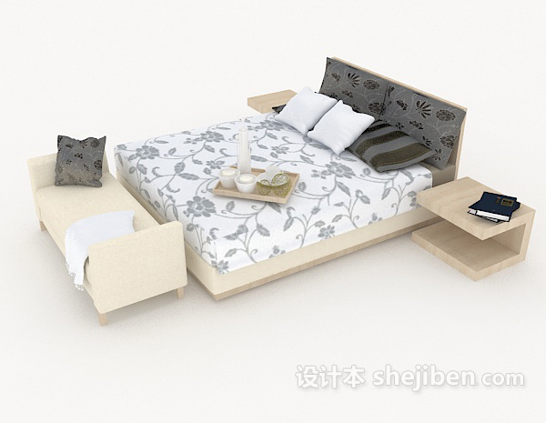 设计本家居花纹双人床3d模型下载