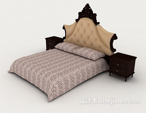 欧式木质双人床3d模型下载
