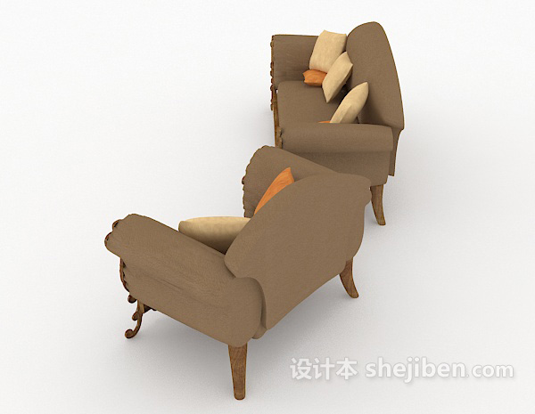 设计本欧式棕色沙发凳3d模型下载