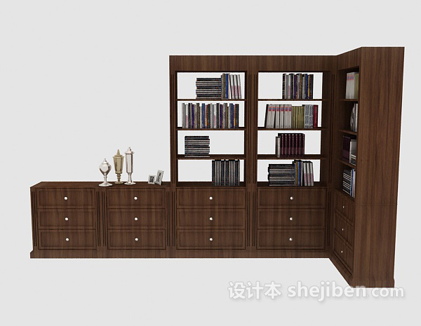 现代风格木质组合书柜3d模型下载