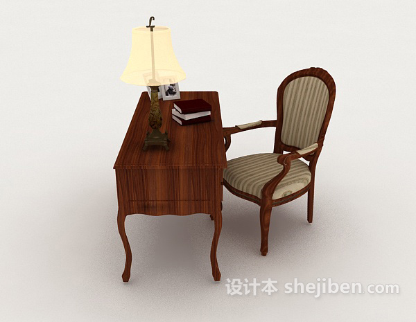 中式风格中式复古木质书桌椅子3d模型下载