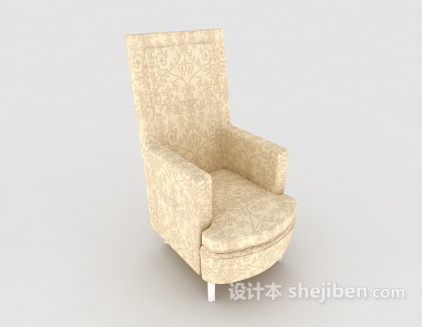 欧式黄色花纹单人沙发3d模型下载