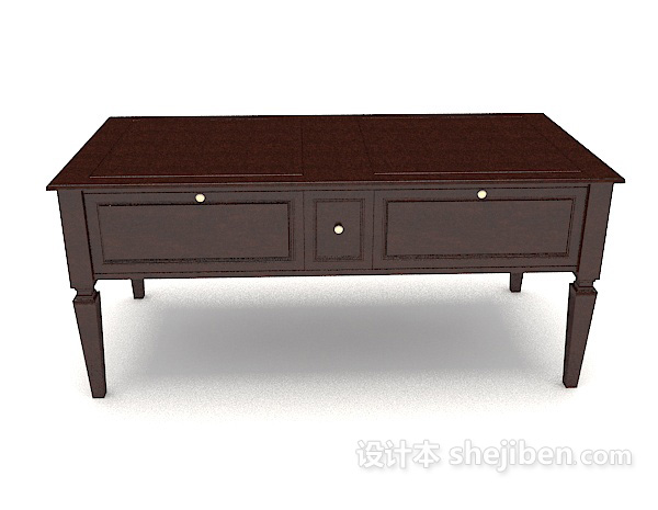中式风格新中式棕色木质书桌3d模型下载