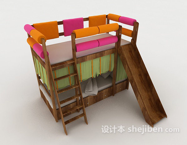 现代风格实木上下铺单人床3d模型下载