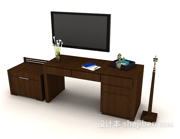 免费木质书桌3d模型下载