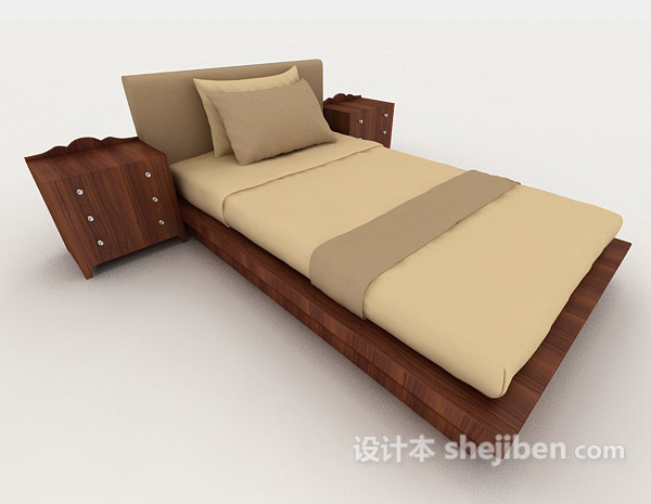 现代风格家居木质简约棕色双人床3d模型下载