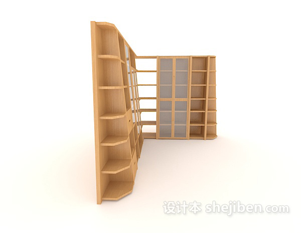 现代风格现代木质大书柜3d模型下载