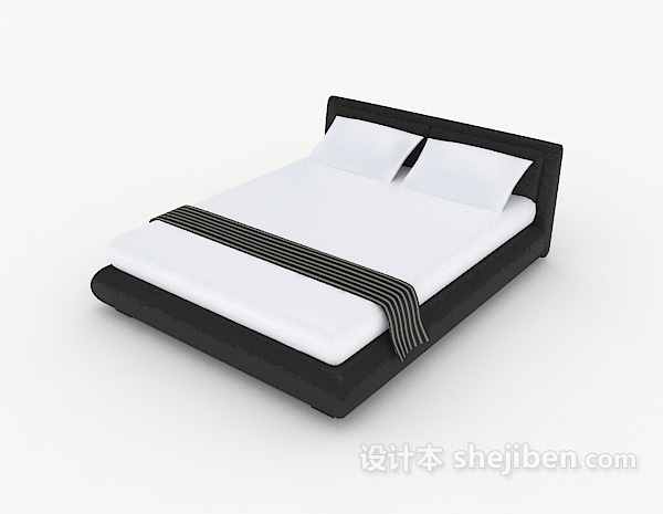 免费简约黑白双人床3d模型下载