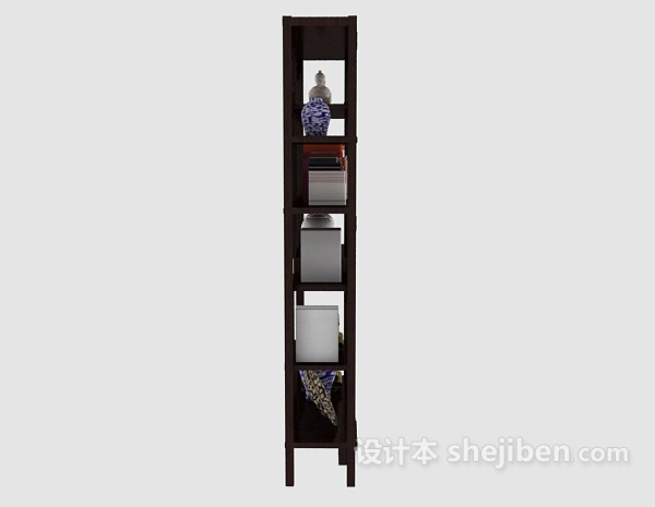 设计本中式木质书柜3d模型下载
