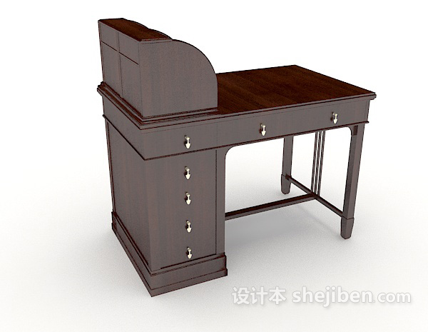 免费新中式深棕色书桌3d模型下载
