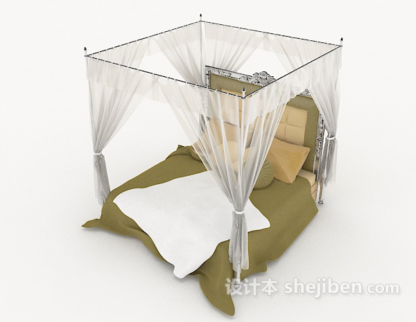免费清新简单双人床3d模型下载