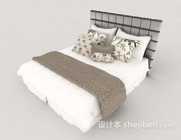 现代家居简约白色双人床3d模型下载