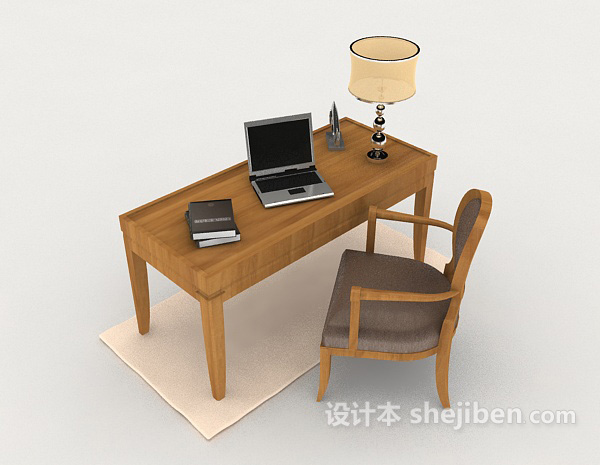 监狱木质书桌椅3d模型下载