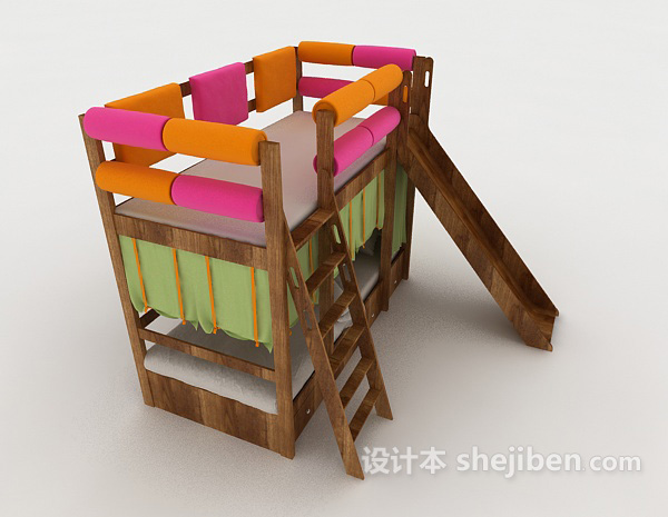 免费实木上下铺单人床3d模型下载