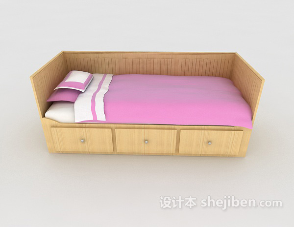 现代风格简约粉色单人床3d模型下载