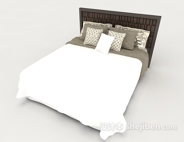 免费现代家居休闲白色双人床3d模型下载