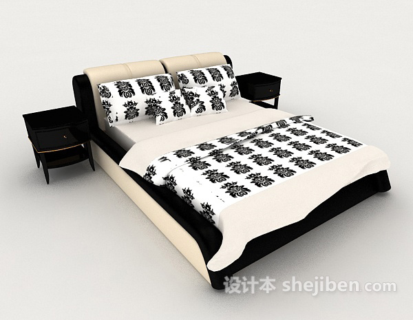 免费现代个性黑色双人床3d模型下载
