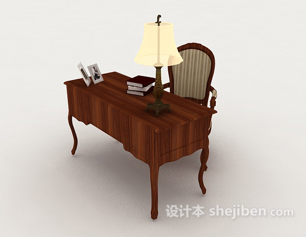 免费中式复古木质书桌椅子3d模型下载