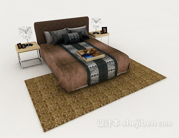 现代风格深色商务双人床3d模型下载