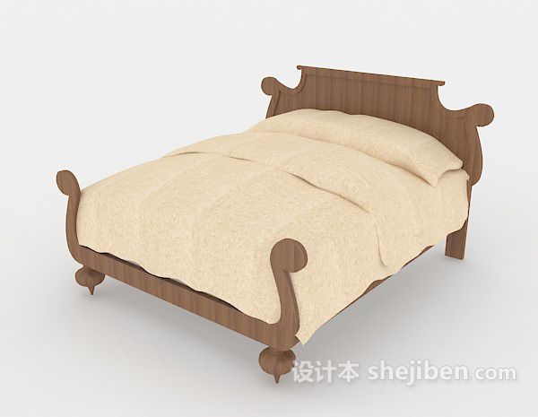 免费可爱木质床3d模型下载