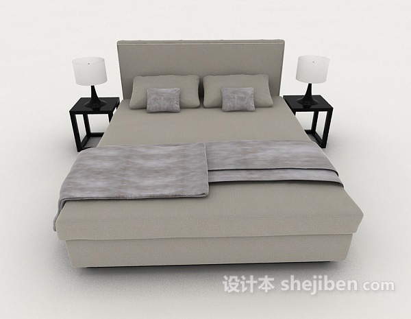 现代风格现代灰色双人床3d模型下载
