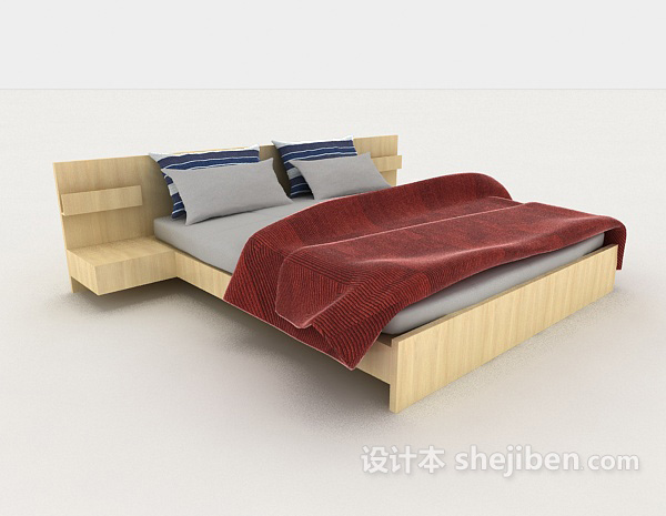 免费木质家居简单红色双人床3d模型下载