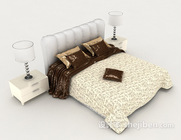 家居现代花纹双人床3d模型下载