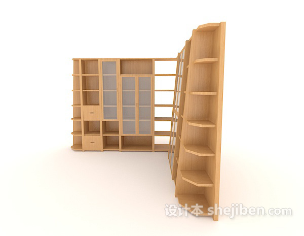 设计本现代木质大书柜3d模型下载